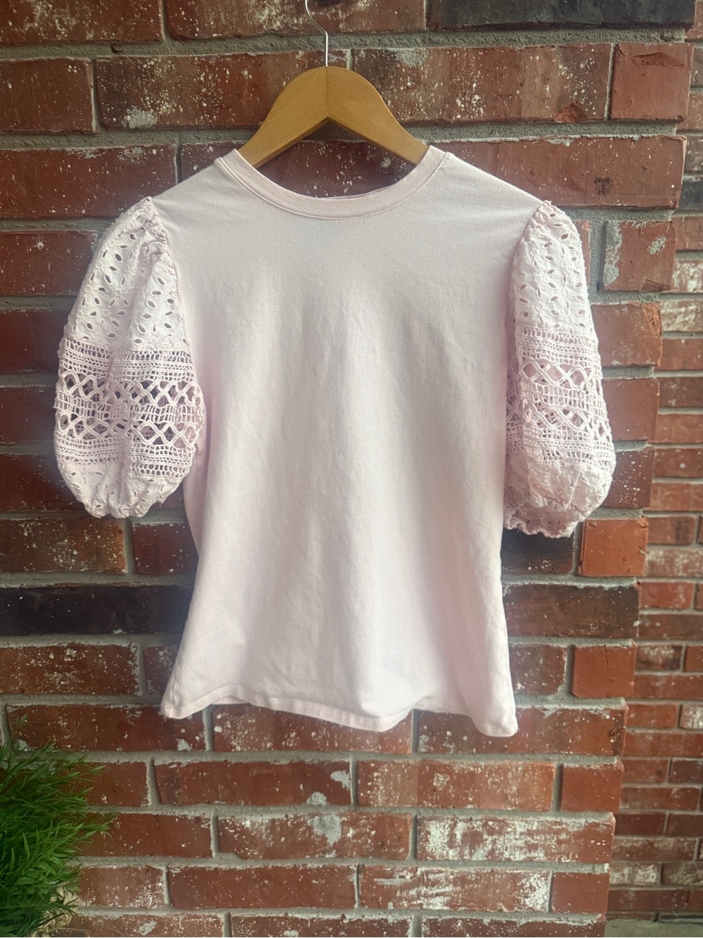 French Connection Puff Sleeve Eyelet Tee - Pale Pink